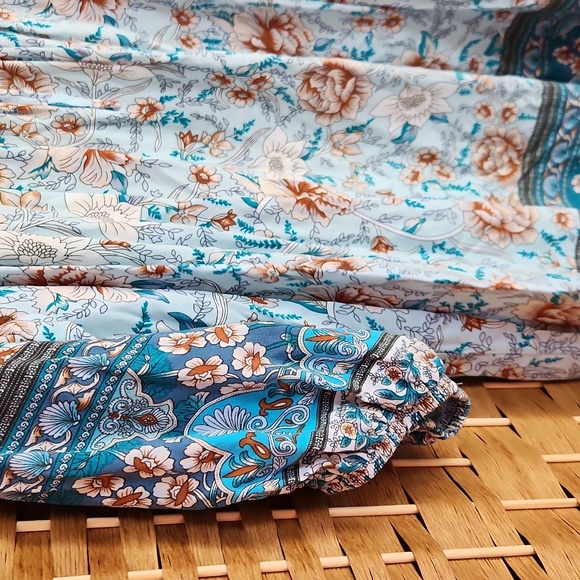 Temofon, Bohemian Teal, Blue, Brown, Floral  Fall, Spring Longsleeve Dress Sz XL - Picture 4 of 10